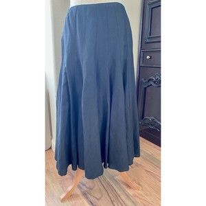 EUC Larry Levine Black Linen Pleated Midi Skirt Size 8